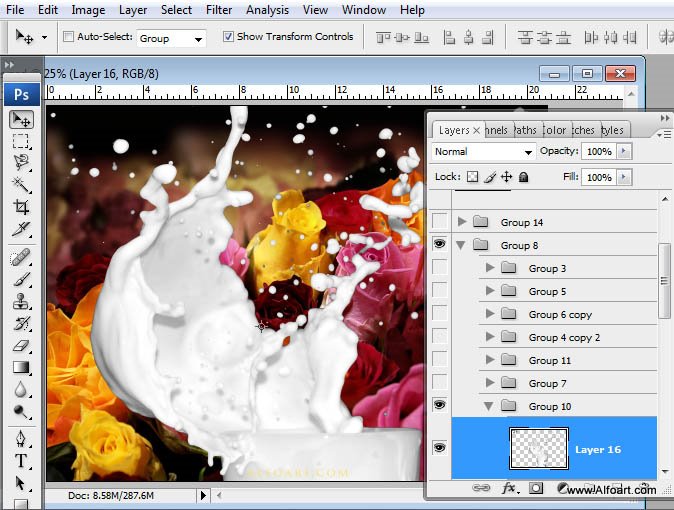 Awesome digital Roses bouquet splash effect in Photoshop